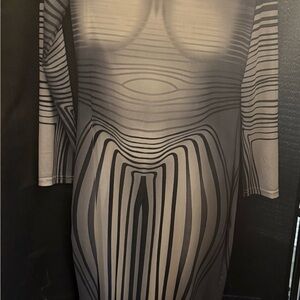 Fashion Nova Black and Gray Striped Long Sleeve Dress